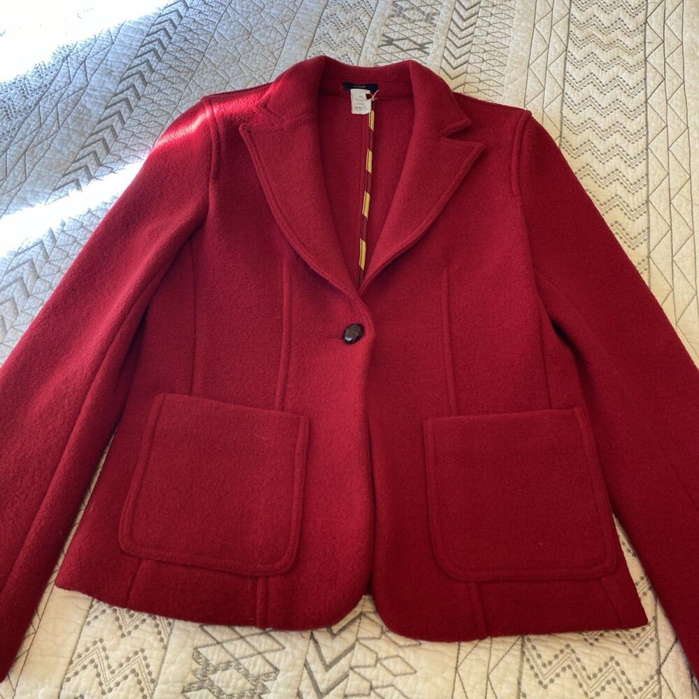J.Crew Red 100% Wool Notch Collar Single Button Closure Blazer, Size M
